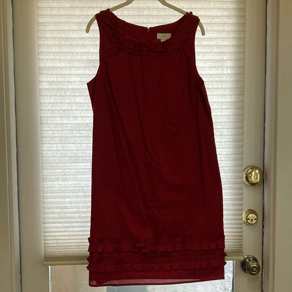 LOFT red cotton sleeveless dress with ribbon detail 10